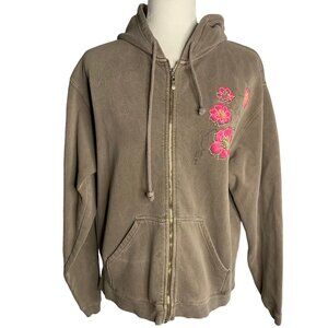 Vintage 90s New Mexico Hoodie Sweatshirt L Taupe Full Zip Embroidered Pockets